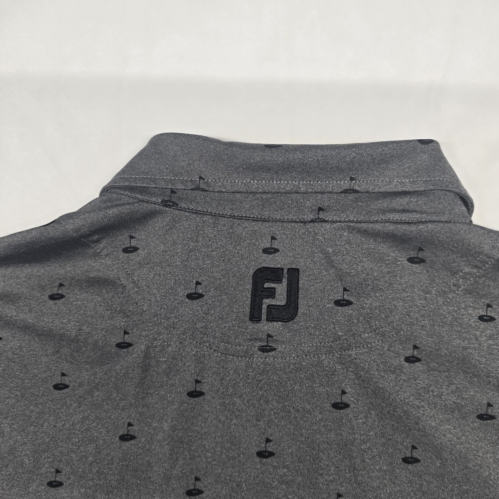 FootJoy Athletic Fit Golf Print Self Polo Shirt Heather Charcoal Men Large - Picture 8 of 9
